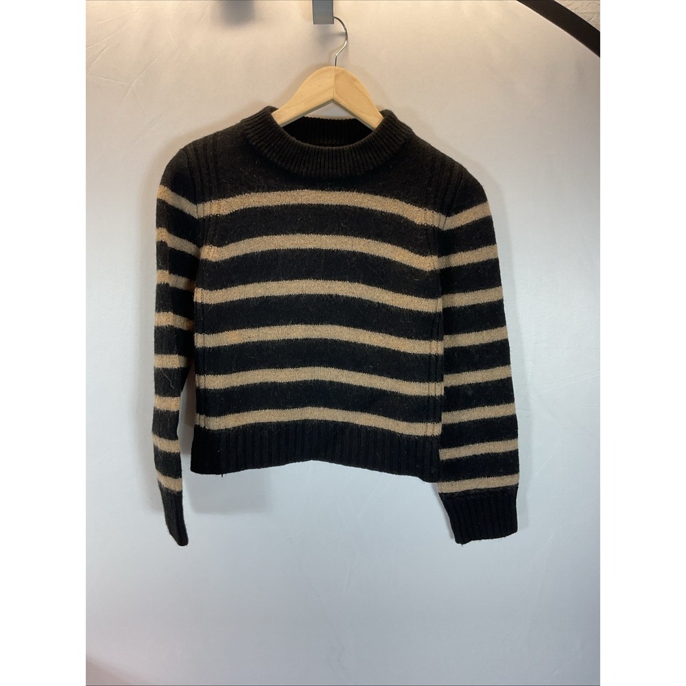 La Ligne Merino Wool Long Sleeve‎ Striped Sweater black tan crewneck preppy S